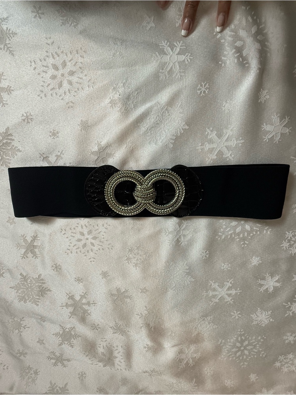 Black Wide Stretch Belt 1X Silver Double Ring Buckle Y2K Statement Croc